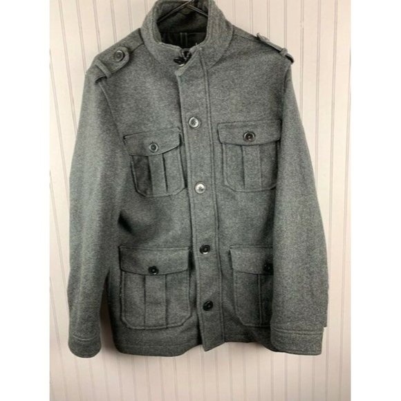 Express Size Small Mens Coat Charcoal Gray  Wool Blend Front Pockets But… - Picture 1 of 4